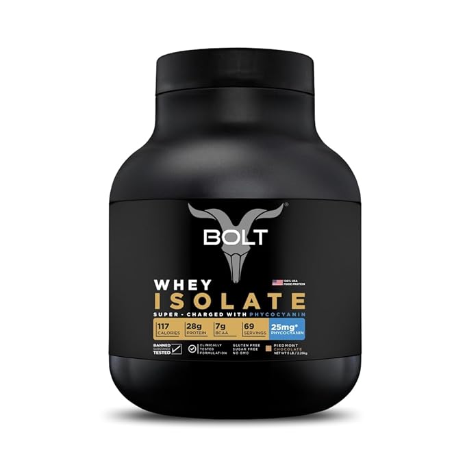 BOLT Nutrition Whey Isolate Protein Powder | With Superfood PHYCOCYANIN | USA Formulation & Origin | For Muscle Strength & Bone Health | 5LB/2.26kg (69 Servings)  - Thumbnail